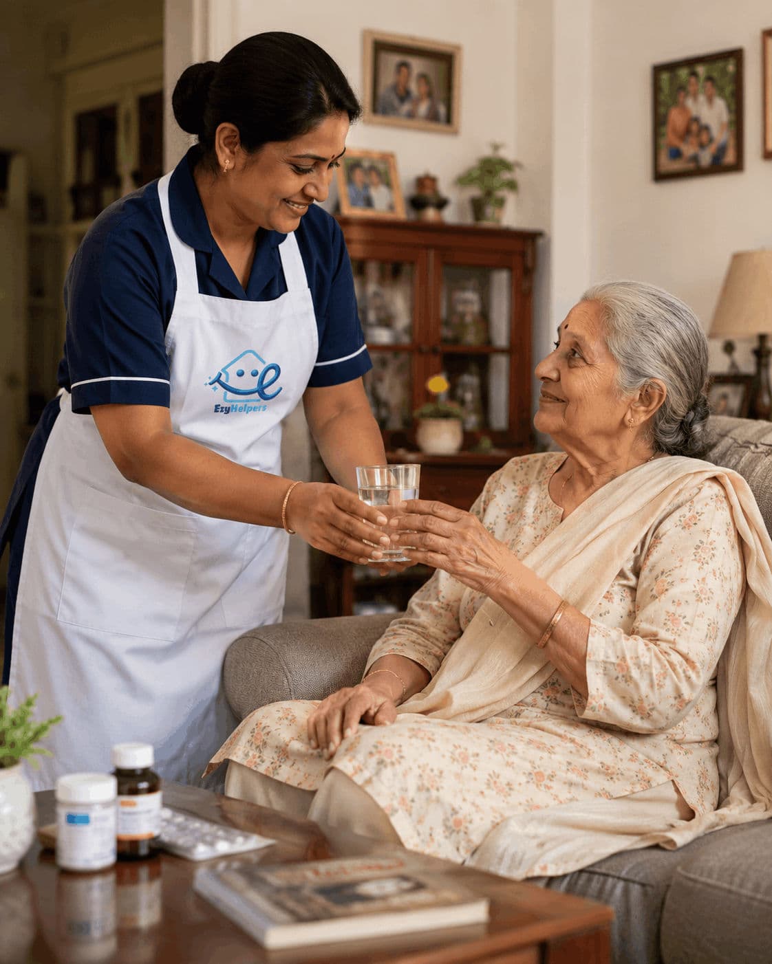Caretaker assisting an elderly person