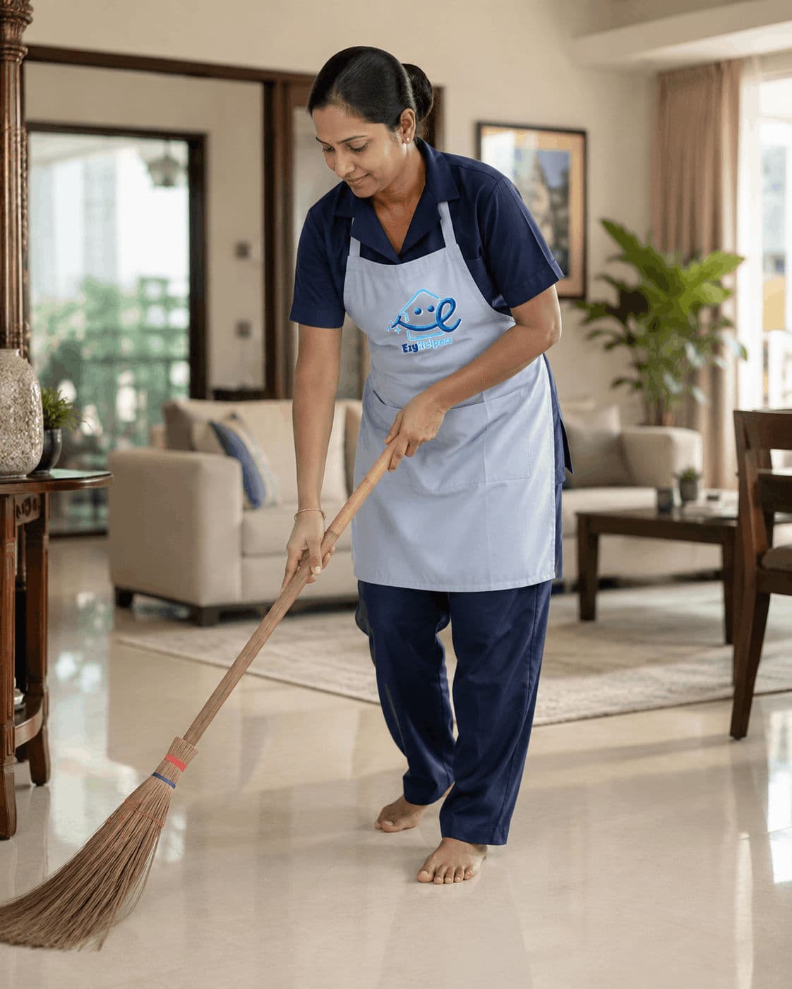 Part-time maid at work